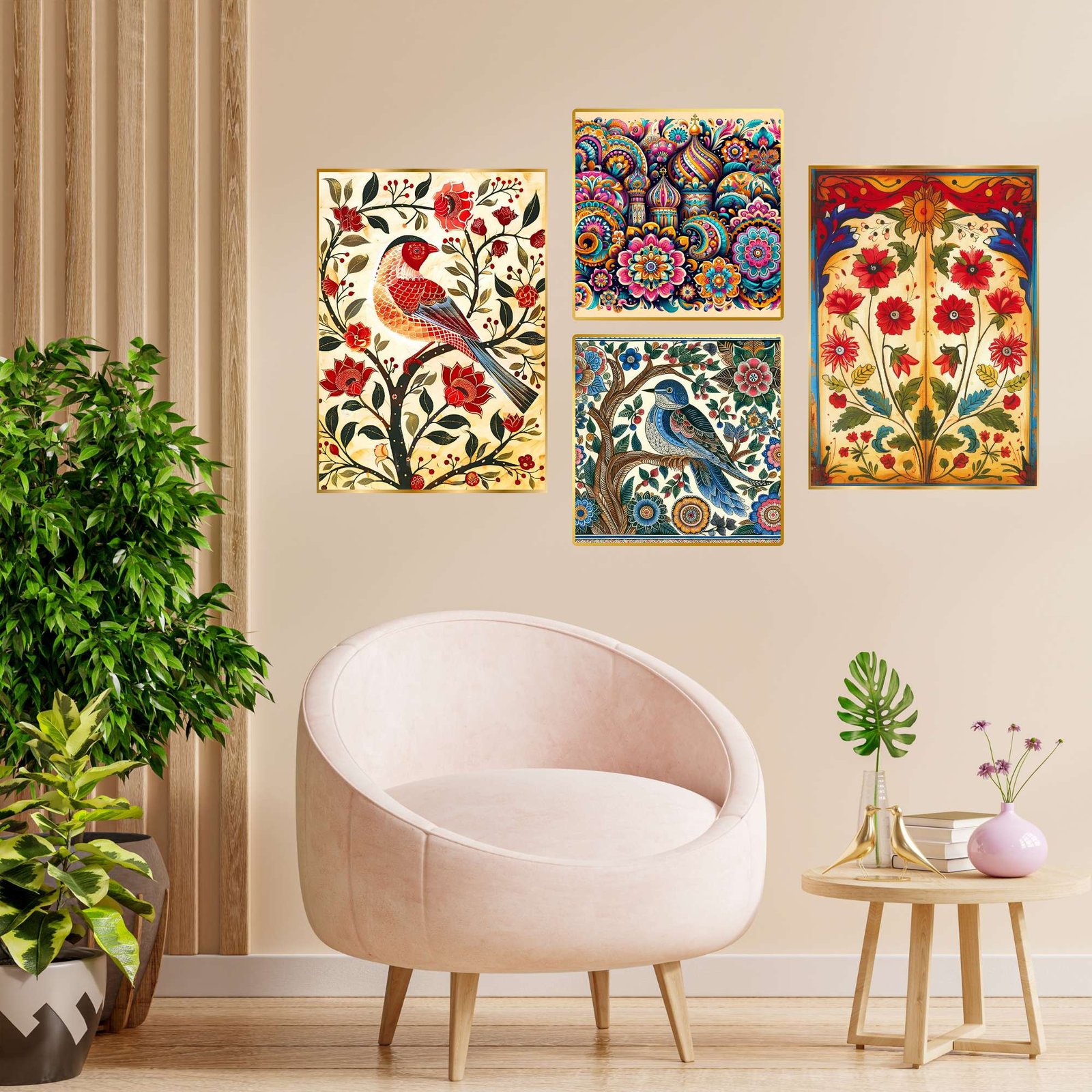Set of Four Wall Paintings for Wall Dacoration Golden Framed Wall Paintings for Living Room & Bedroom Wall Art for Home Decoration & Office Wall Décor (13x10 inch CH-GD4-5)