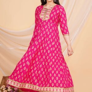 Women's Rayon Printed Anarkali Short Kurti Gown